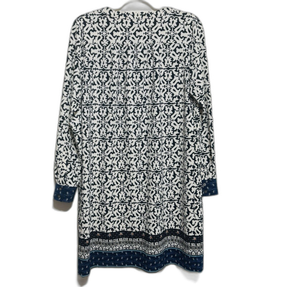 Loft Mosaic Shirt Dress Sz Small Blue Floral Long Sleeve 4-Button (no belt) - Picture 4 of 10